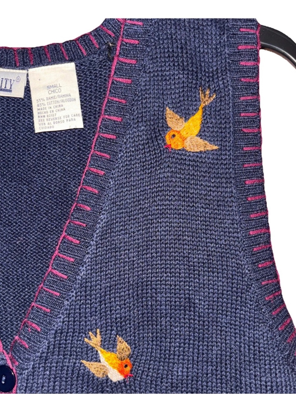 Women’s Capacity small Navy Embroidered Farm Vest Autumn Fall pumpkin cat - Picture 5 of 7